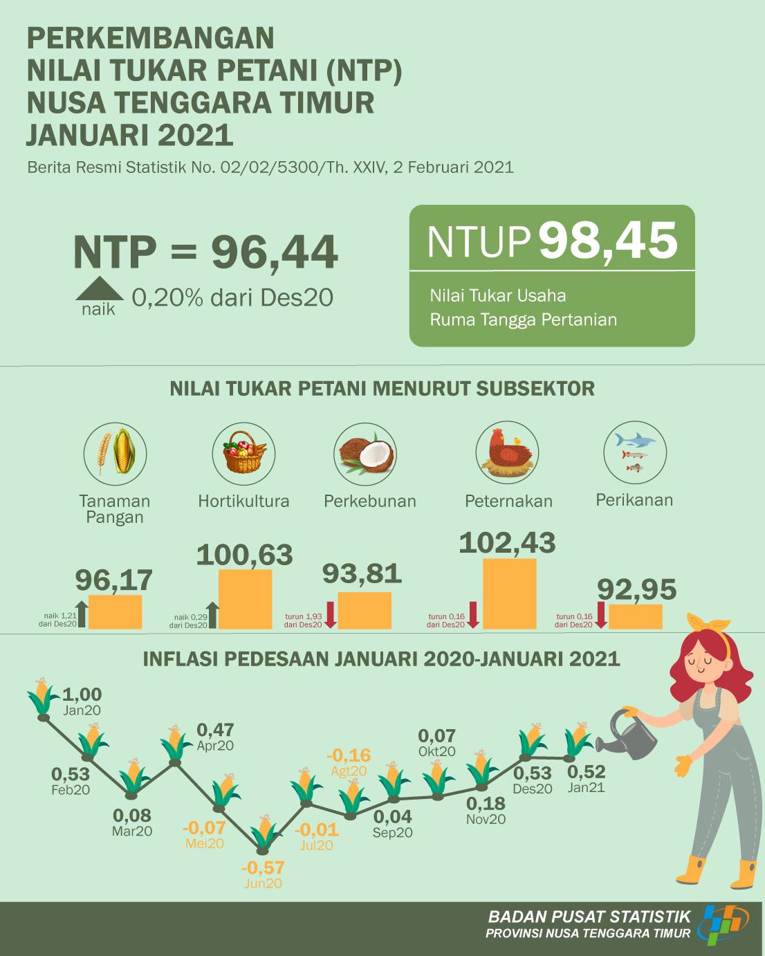 Nilai Tukar Petani (NTP) Januari 2021 sebesar 96,44