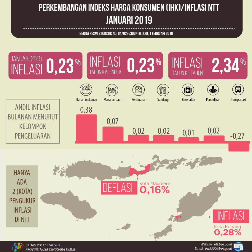 Januari 2019 Nusa Tenggara Timur Inflasi 0,23 persen